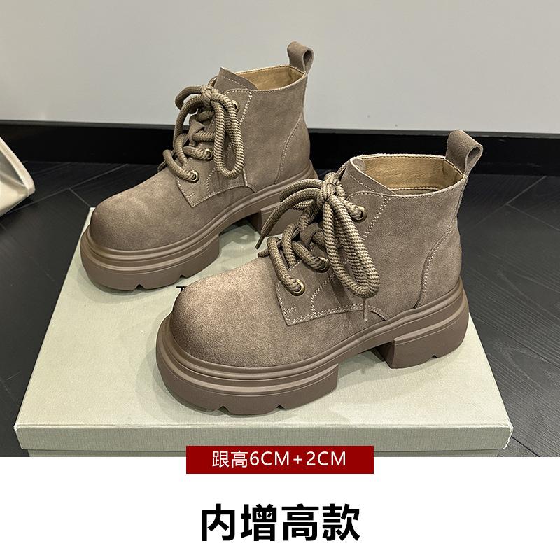 

Cow velvet pure cowhide Martin boots women s new thick-soled inner height increase short tube shows legs long soft leather women s boots 40