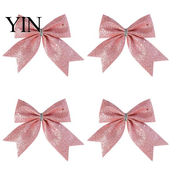 Champagne Party Supplies 4Pcs Glitter Christmas Bow, Sparkling Ribbon Hanging Ornament for Floral Arrangement Bows Tree Front Door Wreath, Festive