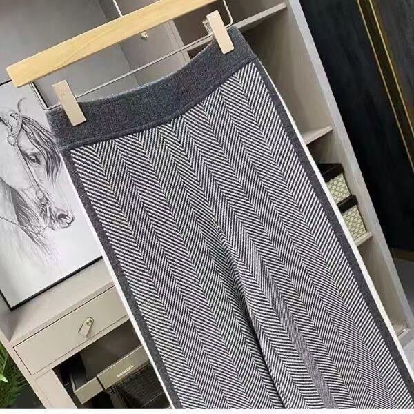 Autumn 2025 Women's High-Waist Wide-Leg Herringbone Knit Wool Pants – Loose, Floor-Length, Casual Outerwear