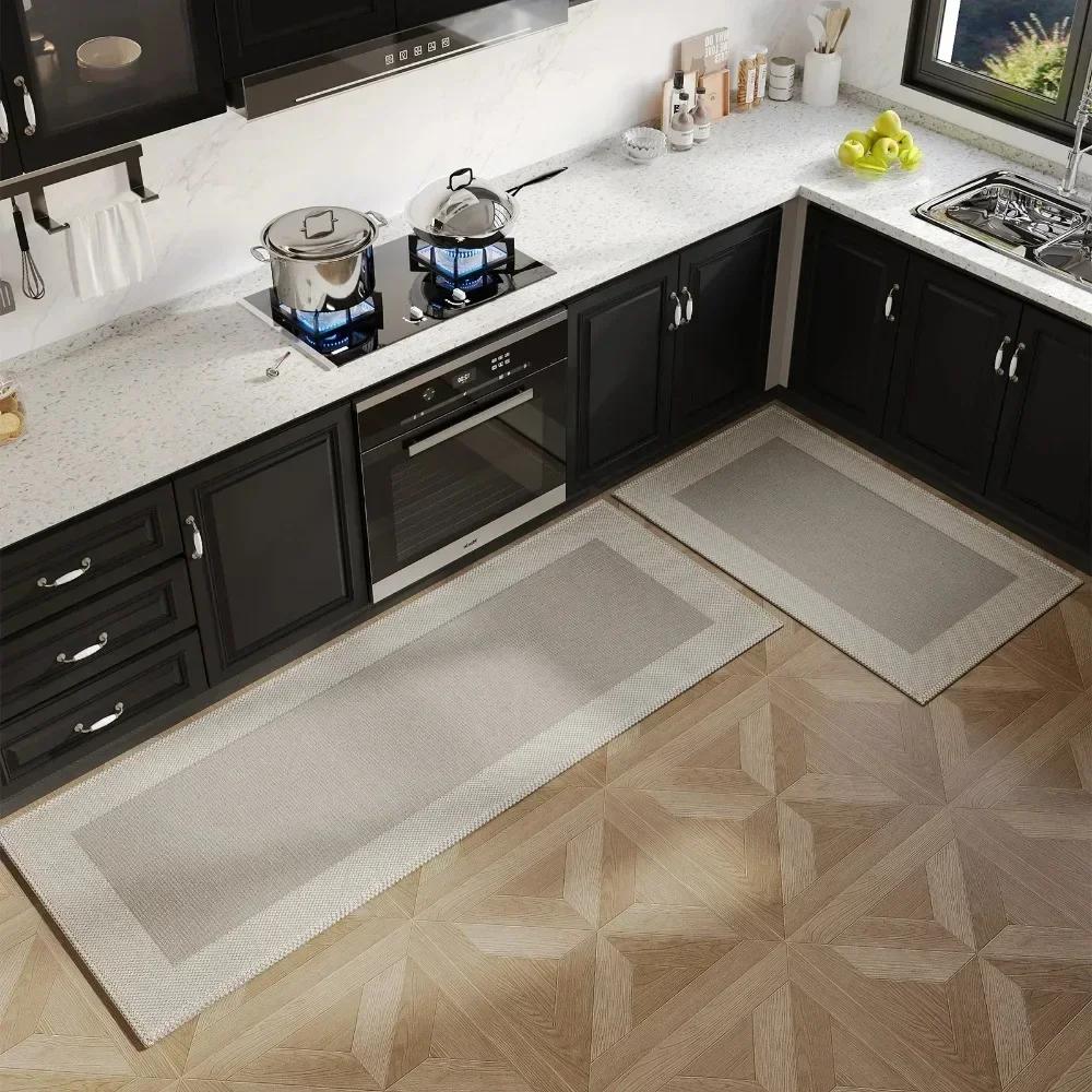 

Kitchen Floor Mat Oil-proof Waterproof Wipeable Wash Free Long Strip Carpet Dirty-resistant Oil-absorbing Water-absorbing Rug 50x80cm хаки