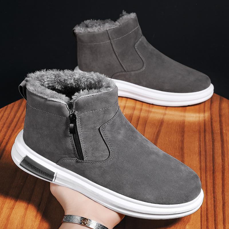 

Cotton shoes men s new winter thickened velvet non-slip Northeast cotton shoes Snow boots Warm bread shoes 44 сірий колір