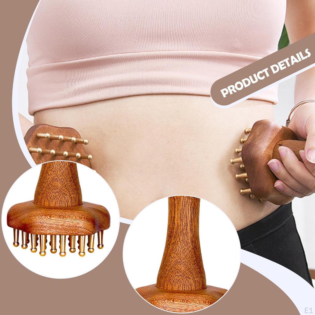 Wooden Massage Comb 24 Brass Tooth Gift Portable Home Office Compact Meridians Tool Head Scalp Gua