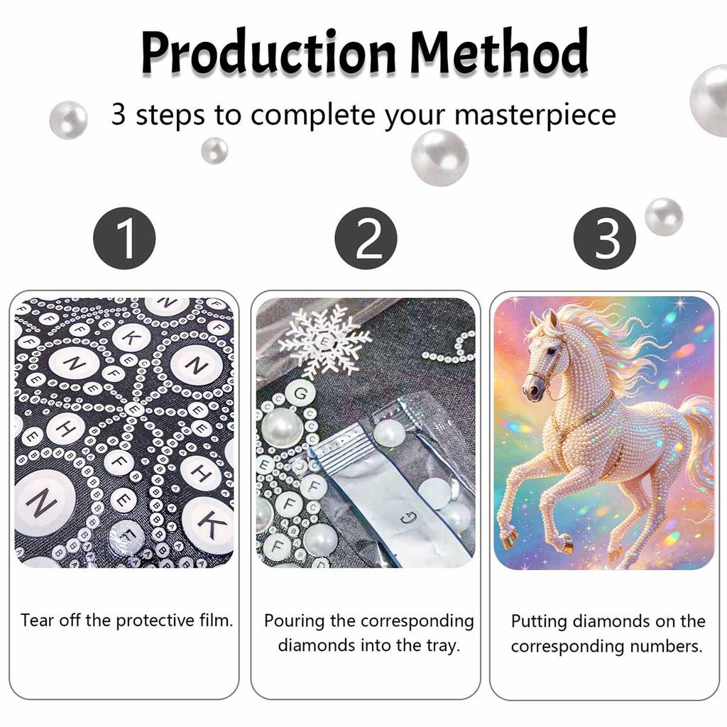 DIY Pearl Gem Elegant Pearl Horse Shining Bead Craft Art Home Wall Ornament Simple Unframed Room Decoration Art Modern Artistic Wall Decor