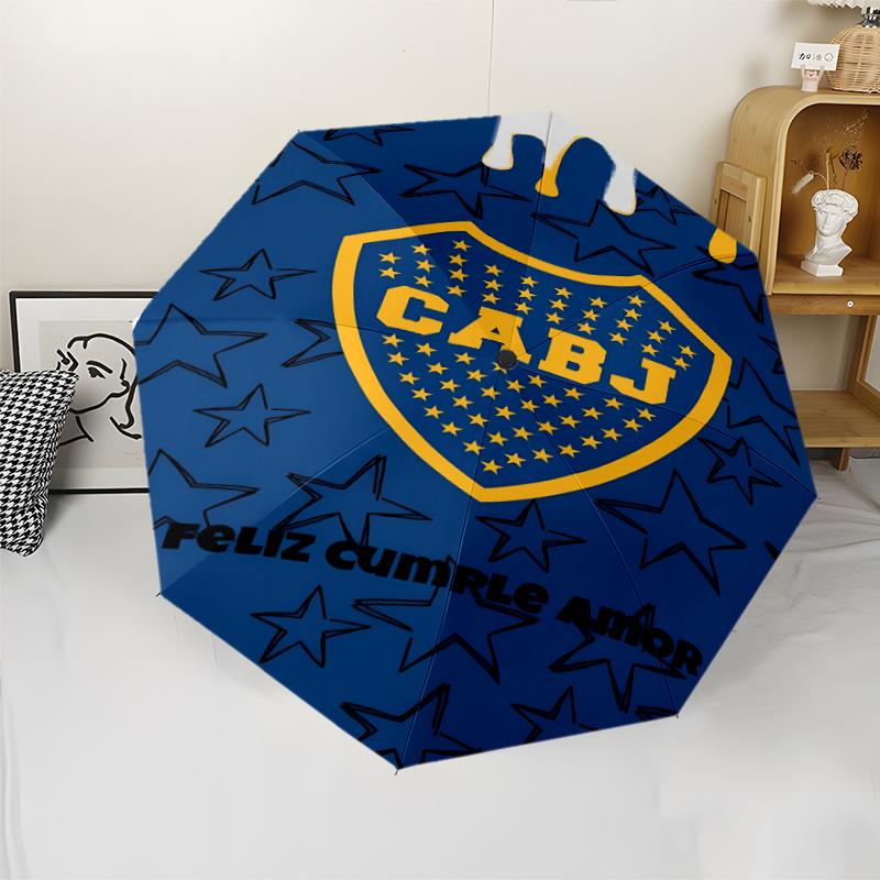 Club Atlético Boca Juniors Print Automatic Umbrella, 8 Rib Iron Frame, Plastic Handle, Suitable for Outdoor Travel &Daily , Ideal Gift