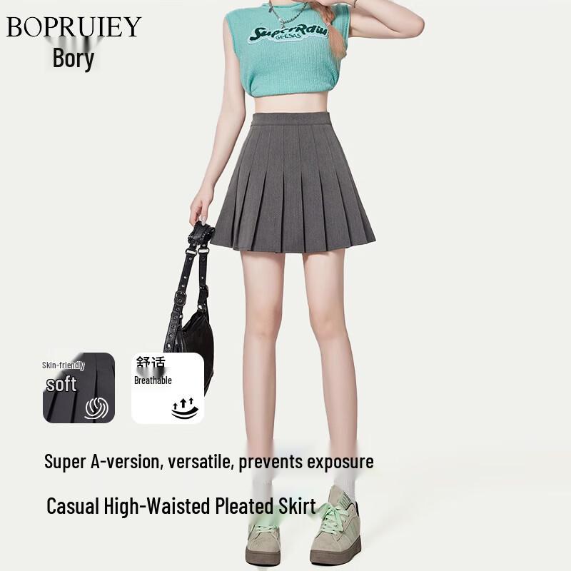 BoRui Women s High-Waist Pleated A-Line Mini Skirt XL