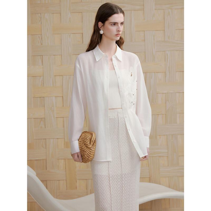 

ELLE Women s Embroidered Tie-Front Long Sleeve Shirt M