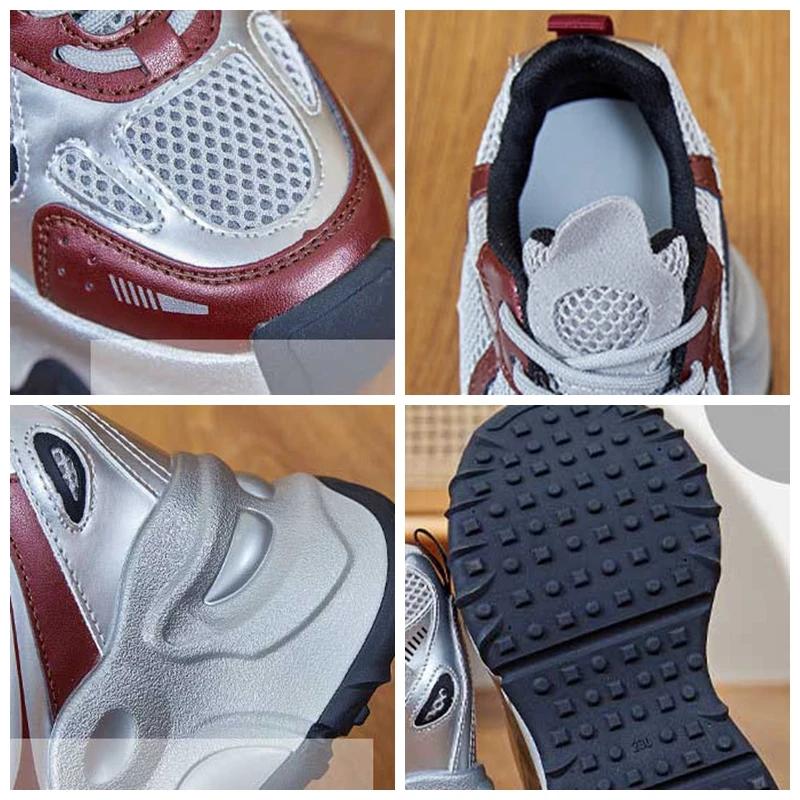Fashion 12cm Air Mesh Microfiber Synthetic Chunky Sneakers Spring Shoes Leather Ankle Booties Women Vulcanize Boots Autumn