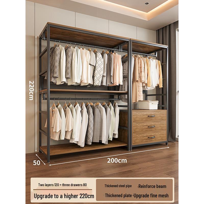 Metal Walk-In Wardrobe: Floor-Standing Clothes Rack, Open Garment and Hat Rack, Bedroom Shelf Assembly