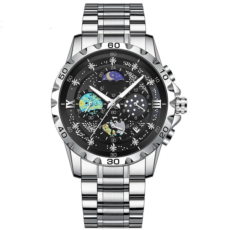 

Мужские кварцевые часы с датой, водонепроницаемые светящиеся звездное небо, деловые часы, наручные часы
