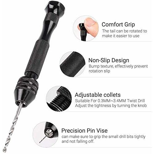 MAEXUS Hand Drill, Pin Vise, Micro Drill, 0.5-3.0mm Drill Bit Set with 25 Drills, Small, Quiet Manual Drill, Precision DIY Tool (26-Piece Set)