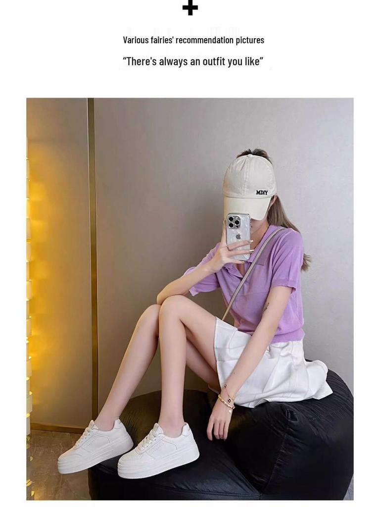 Dámské bílé prodyšné boty se silnou podrážkou - Pohodlné, protiskluzové, lehké, zvyšující výšku, skate tenisky na jaro a podzim