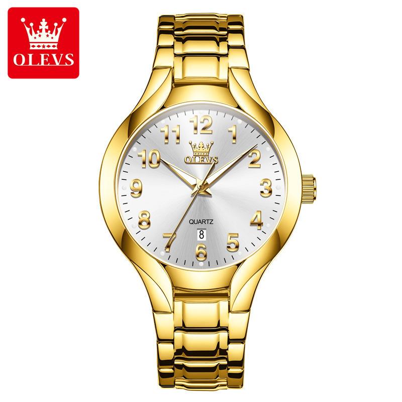 OLEVS Original Brand Luxury Quartz Watch for Men Gold Stainless Steel Strap Waterproof Luminous Auto Date Fashion Wristwatch Men