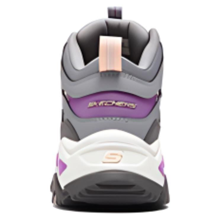 Skechers Outdoor Fashion Versatile Thick Sole Breathable Height Increasing Rebound Mid-Top Casual Shoes Women casual shoes Gray Purple 180133-PRMT