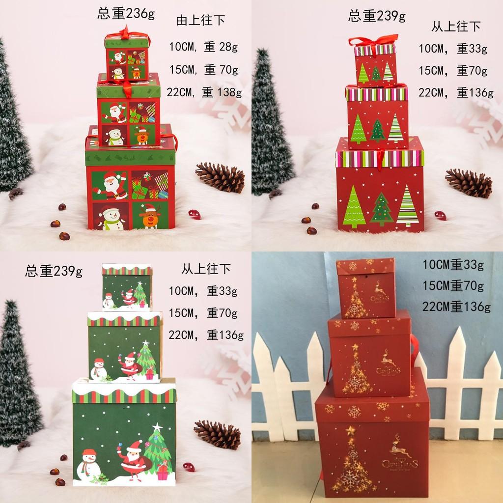 Cartoon Style Festive Christmas Gift Boxes Set Of Three For Holiday Decor Gifts And