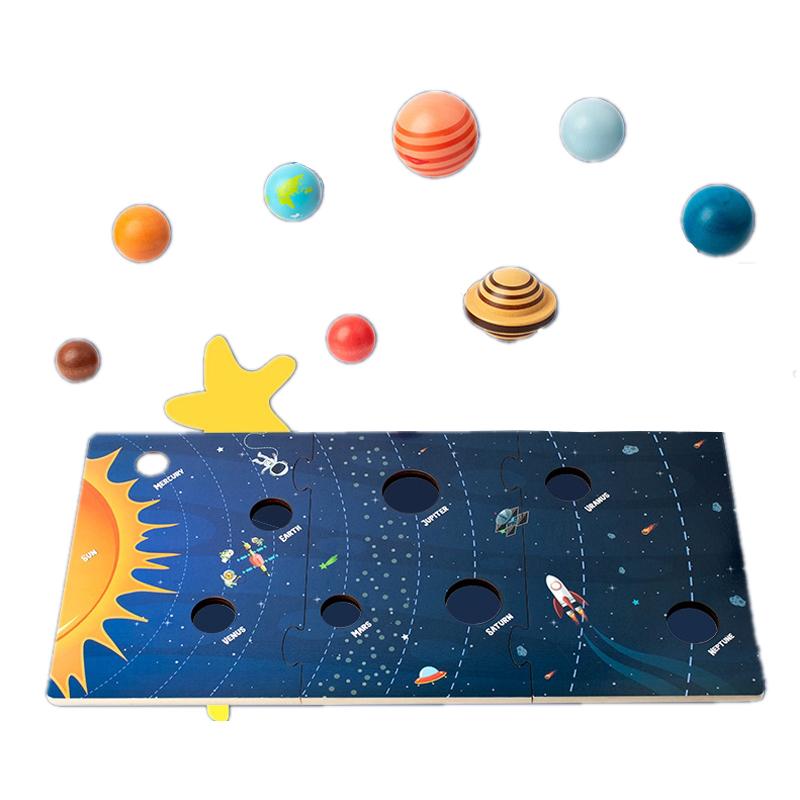 Baby Montessori Holz Früherziehung Spielzeug 3D Acht Planeten Puzzle Spielzeug Universum Kognition Sonnensystem Planeten Zuordnungsbrett