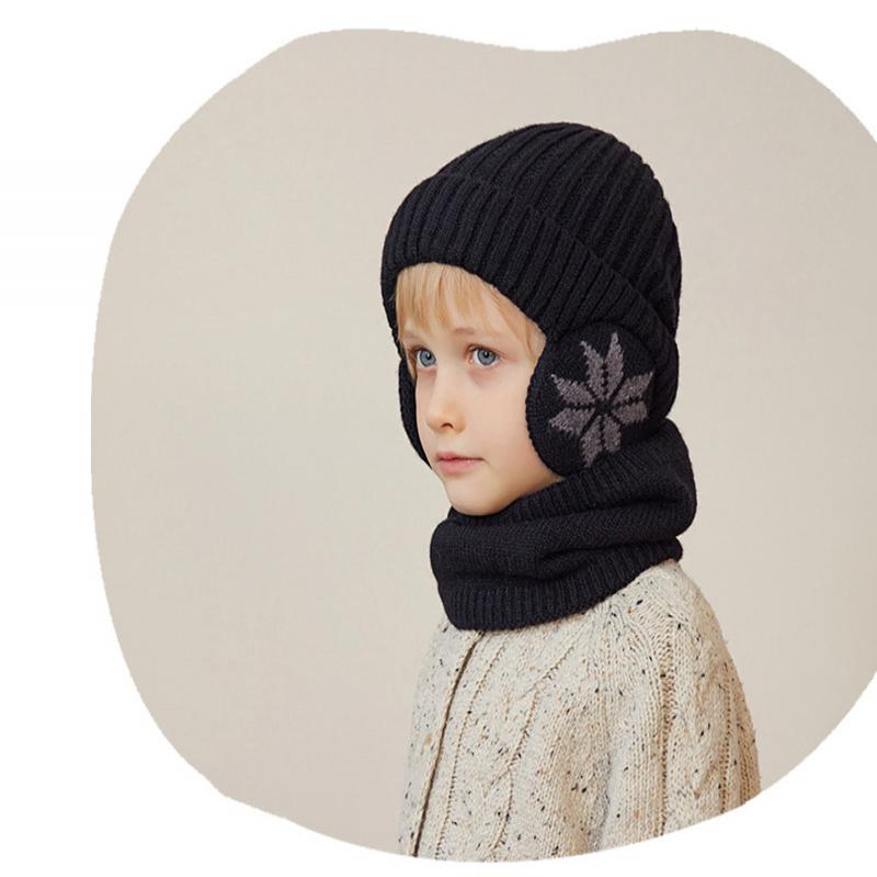 2Pcs/set Winter Kids Hat Scarf Child Bonnet Snowflake Pattern Knitted Young Age Hats Outdoor Children Warm Accessories 4-10Y