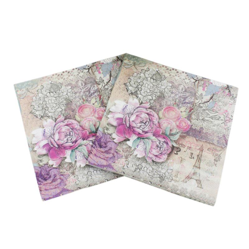 Eiffel Tower Paper Napkins Rose Festive Party Tissue Floral Decoration Guardanapo 33cm*33cm 20pcs/pack/lot
