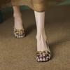 2025 Autumn New Square Head Flats New Retro Plaid Single Shoes