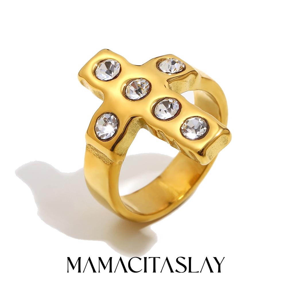 

MamacitaSlay 316L Stainless Steel Zircon Cross Ring Party Waterproof Jewelry Women s High Quality Ring 2025 Classic Charm Gift 6 белый