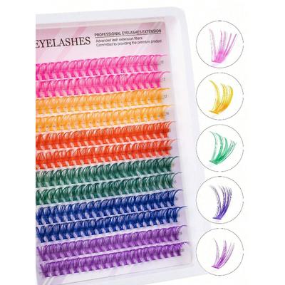 Ciglia Finte a Grappolo Singolo Misto 6 Colori, Arricciatura D, 14mm, Colore Arcobaleno, Riutilizzabili, Segmenti Singoli