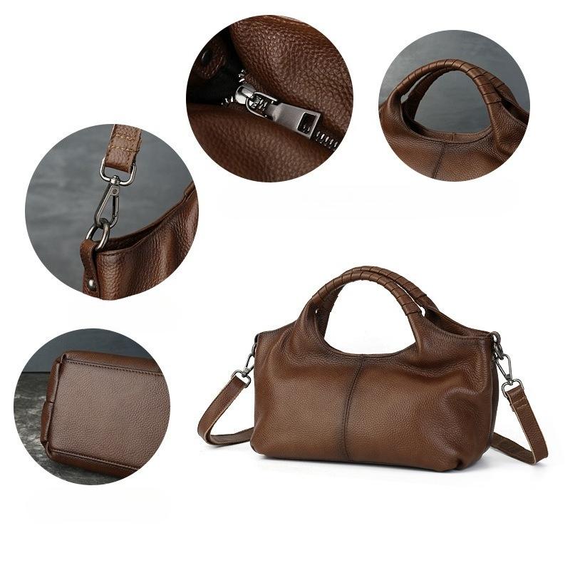 Genuine Leather Hand-held Crossbody Bag, Retro Casual Large-capacity Bag