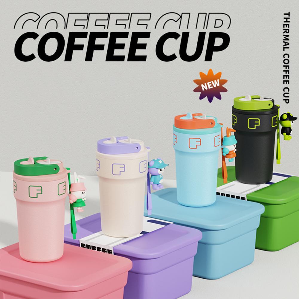 550ml Creative Coffee Cup With Doll Temperature Display Thermal Mug With Straw Stainless Steel Thermos Bottle Coffee Mug Tumbler