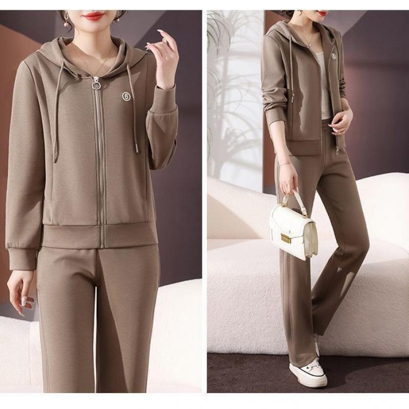 Fleece Sportswear Suit for Women, Autumn and Winter Fashion, Loose, Foreign Style, Mother's Thickened Casual Wear Two-piece Set