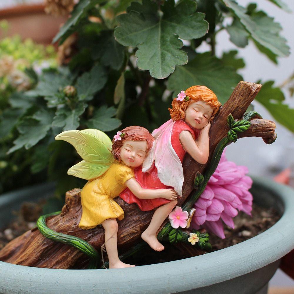 Realistic Garden Fairies Figurines Handmade Baby Fairy Lying on Tree Sculpture Outdoor Garden