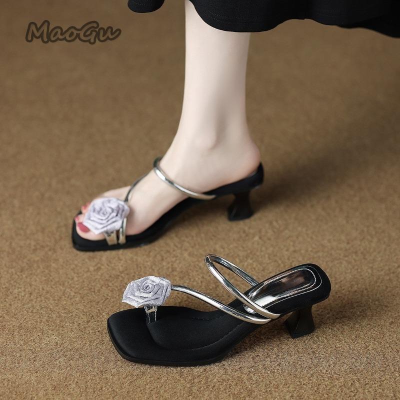 Fashion Women's Slippers Fashion Flower High Heels 2025 Summer New Thick Heel Women's Sandals Luxury Elegant Slippers Sandalias De Mujer