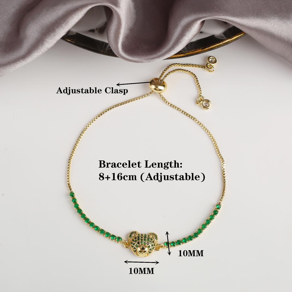 6 Colors Cute Zirconia Animal Bear Leather Braided Bracelet Classic for Man Woman Party Daily Wear Stainless Steel Jewelry Gift