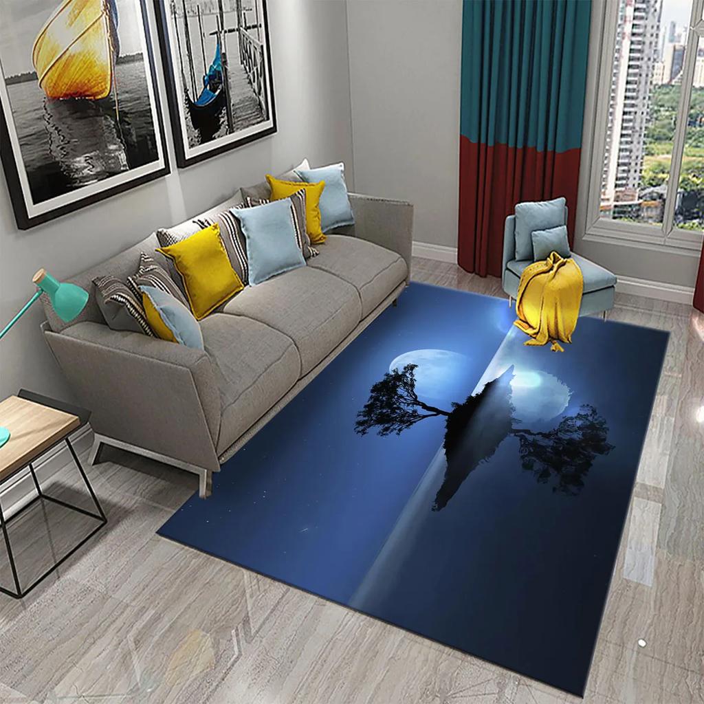 Fantasy Moon Night Forest Carpet Bathroom Non-Slip Mat Black Night Starry Sky Forest Floor Mats Bedroom Living Room Decor Carpet