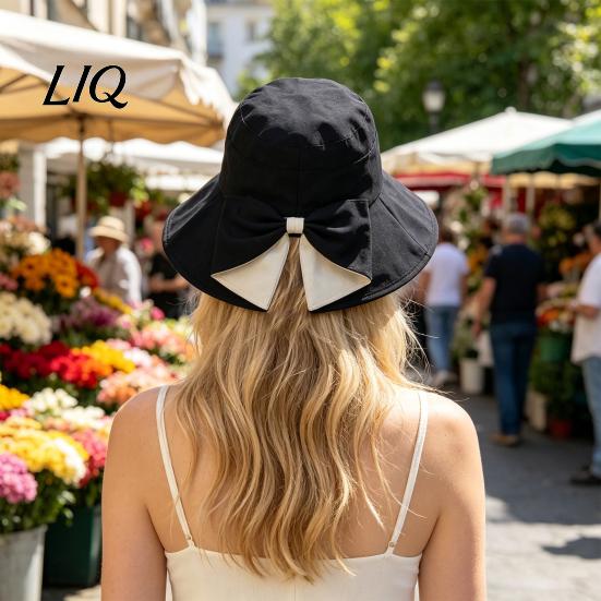 Spring Autumn Sun Hat Women Summer Hat, Back Bowknot Fisherman Wide Brim UV Protection Travel Bucket for Outdoor Hiking Fishing Beach Use Casual