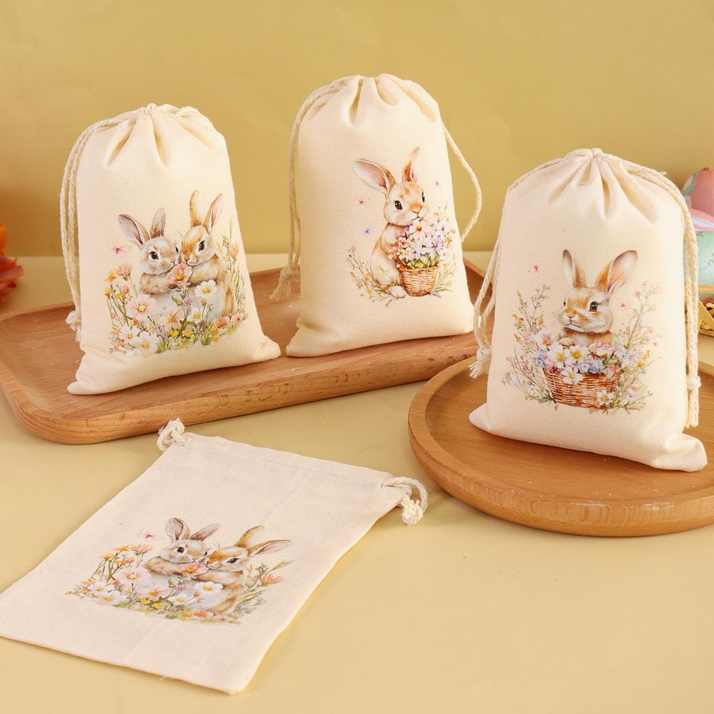 6Pcs Easter Linen Gift Bag Bunny Candy Cookie Packing Bag Spring Easter Party Favor Supplies Kids Candy Gifts Easter Decor 2026