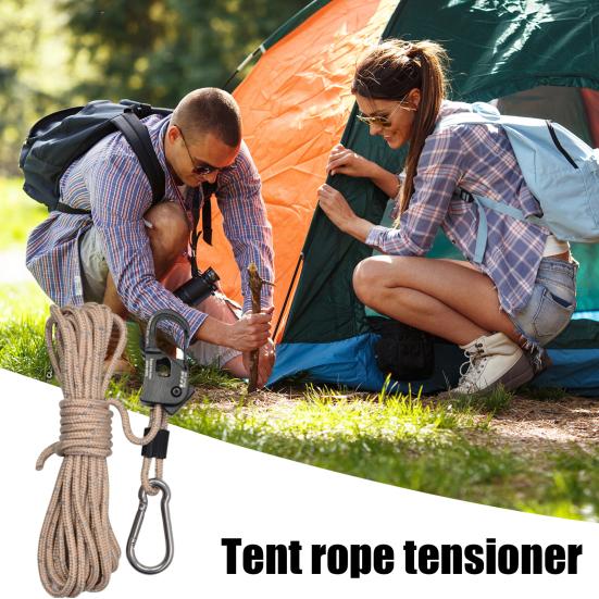 Tensor de corda de barraca, ajustador de cordão central, forte suporte de carga, tamanho compacto, portátil, reutilizável, ajustador de corda de barraca, acessório de equipamento de acampamento
