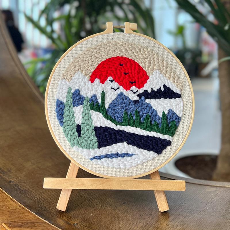 

Русский набор для вышивки гладью из шерсти своими руками: Подарок для парня, подходящий новичку 20cm Bamboo Hoop + Standard Punch Needle