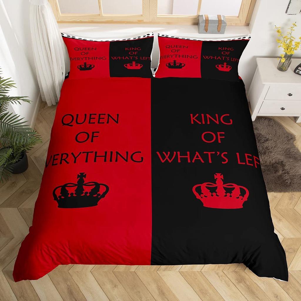 Comforter King Queen Black And Red Crown Design Comforter Soft Aesthetic Elegant Modern Bedding Set With 2 S