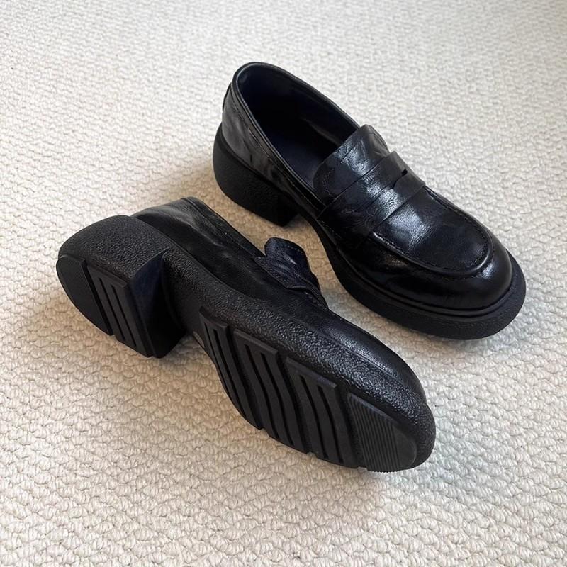 Soft Leather Version~ British Style Platform Loafers Women's One-pedal Lazy Shoes Versatile Single Shoes College Style Jk Uniform Shoes