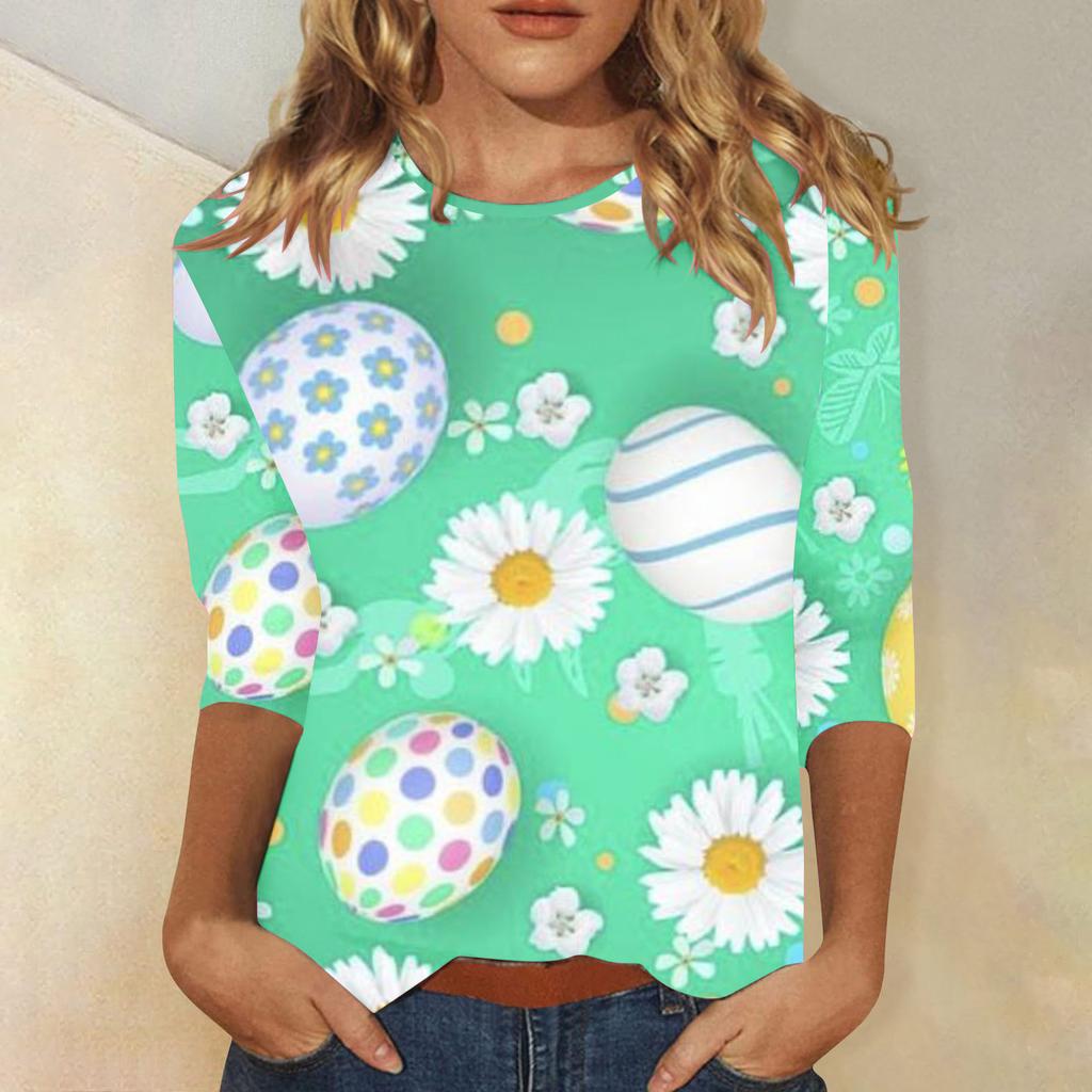 Round Neck 3D Rabbit Festival Printed Top Fashionable Casual Long Sleeved Women's T-shirts