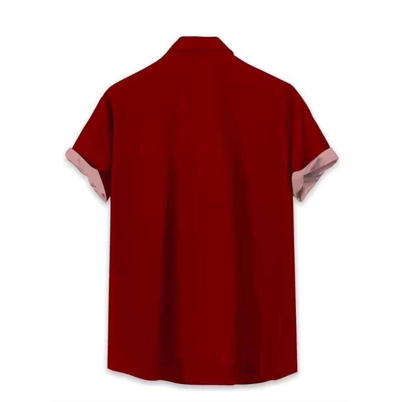 Autumn and Winter Men's Short Sleeved Shirt New Year's Christmas Pattern Digital Printed Shirt Top Men's Casual Shirt