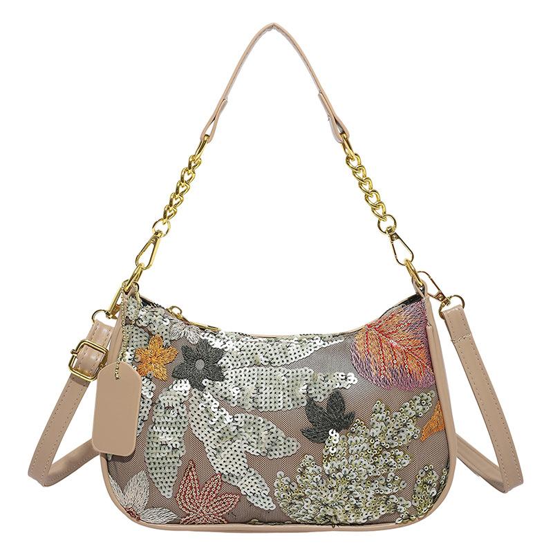 2025 new foreign style niche embroidery sequined small bag women's Chinese style handbag fashion shoulder messenger bag