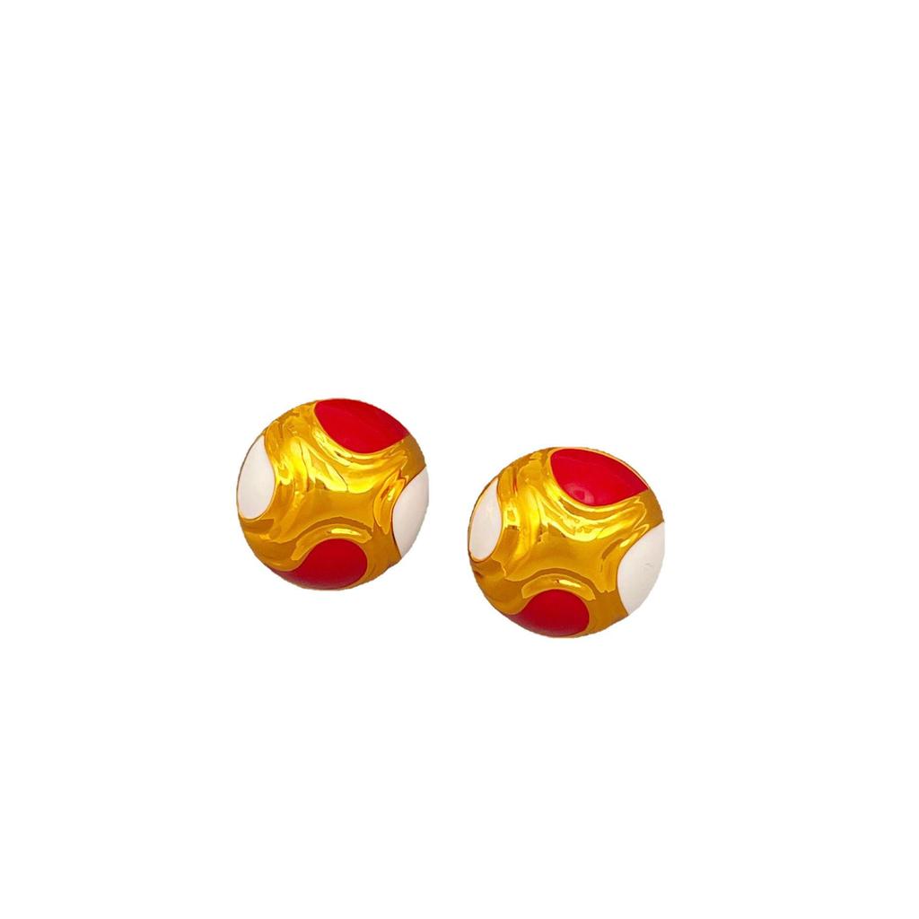 18k Gold-Plated Vintage Enamel Round Earrings with 925 Silver Posts