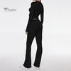 2 Pcs/Set Women Top Pants Suit Skinny High Waist O Neck Long Sleeves Pure Color Stretchy Soft Breathable Yoga Bell Bottoms T-shirt Set Spring Summer