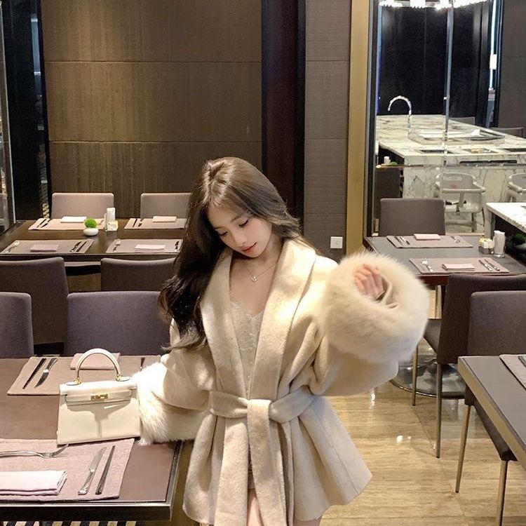 Tossy Fox Fur Woolen Overcoat Women's Short Coat Office Lady Elegant Double-sided Woolen Coat Cardigan Jackets Loose