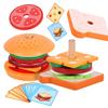 Children's Wooden Simulation Fast Food Burger Fries Sandwich Toy Kitchen Playset Assembly Educational Food Cutting Toy