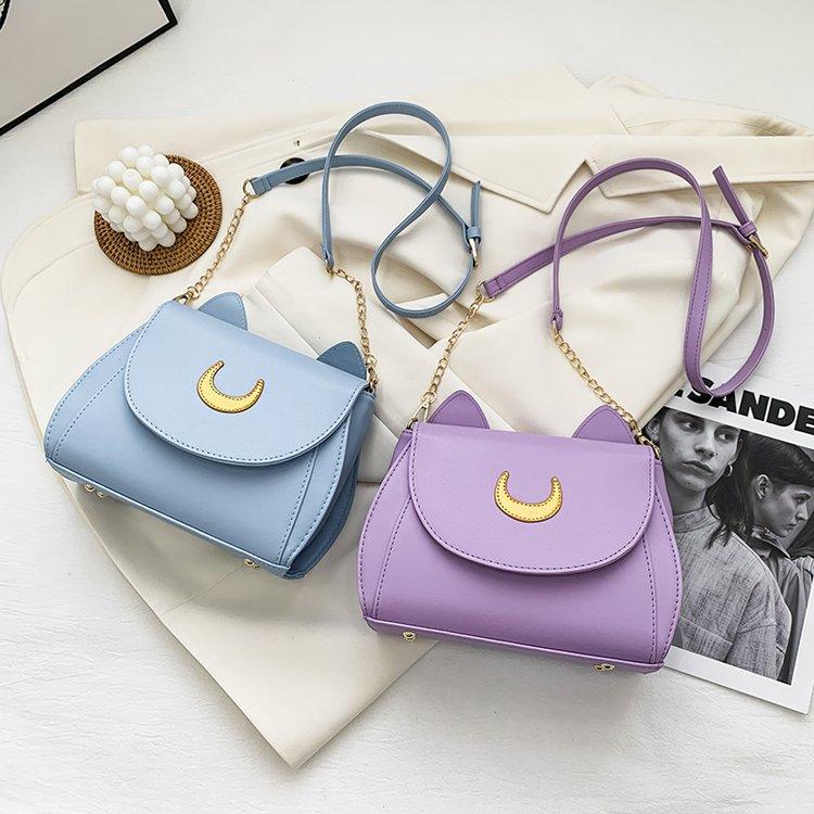 Summer Sailor Moon Ladies Handbag Black Luna Cat Shape Chain Shoulder Bag PU Leather Women Messenger Crossbody Small Bag Purses
