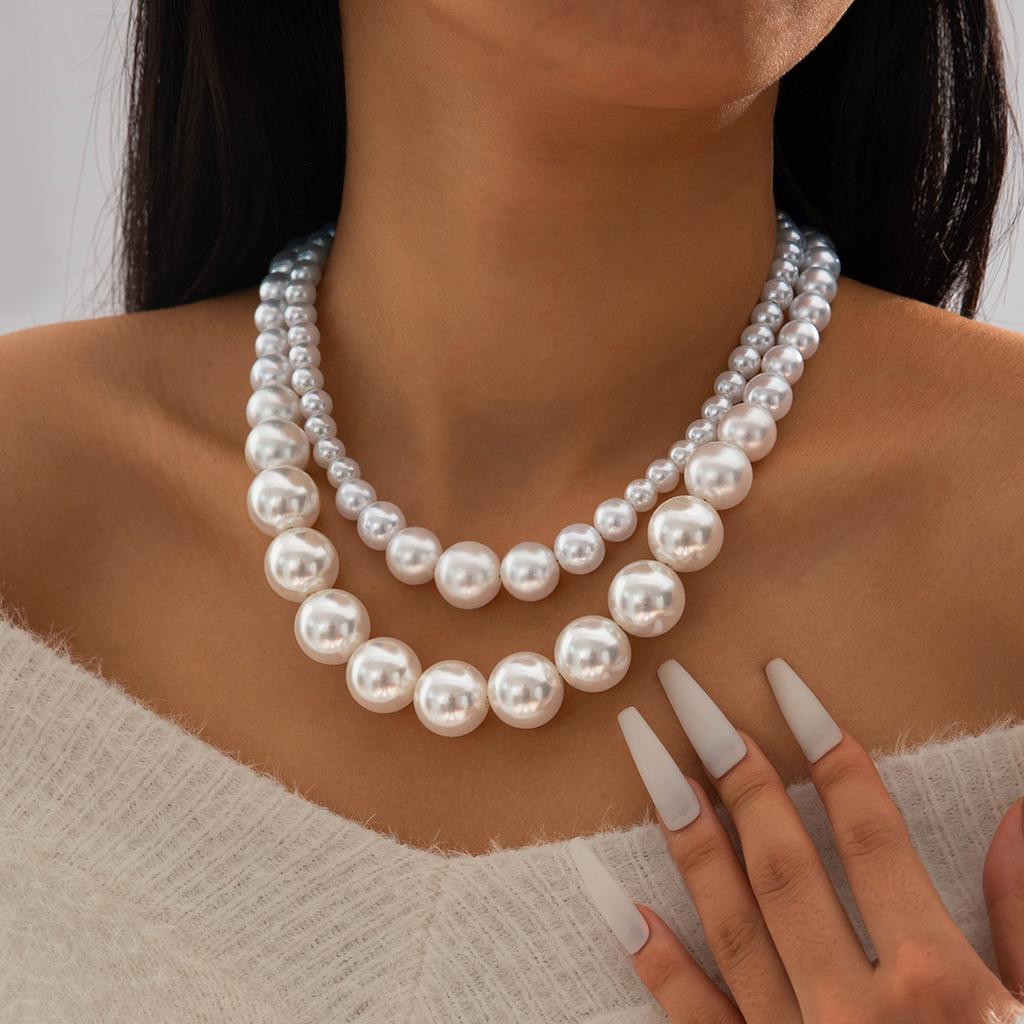 New Retro Collarbone Pearl Necklace Temperament Beaded Style Double-layer Exaggerated Necklace Set