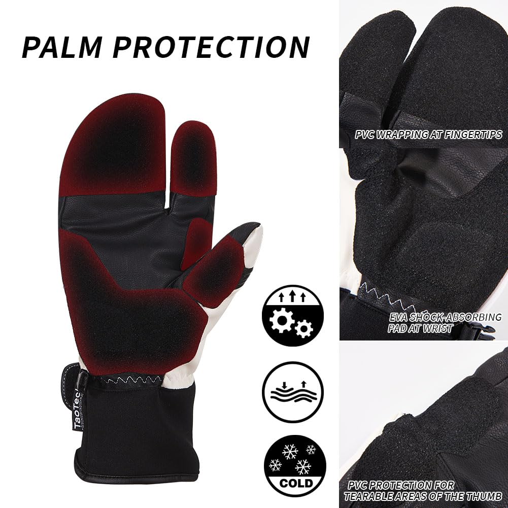 TaoTech Snowboard-Triggerhandschuhe mit Handgelenkschützern, Skihandschuhe für Damen und Herren mit Innenprotektoren, Dreifinger-Schutz (M, Schwarz)