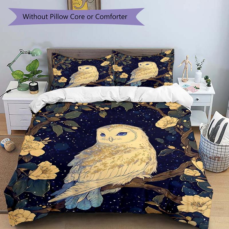 3pcs Owl Enchanted Night Quilt Cover Set - Soft & Comfortable Polyester Fabric, All-Season Breathable Comforter Set For 1 Quilt Cover & 2 Pillowc 135x200cm
