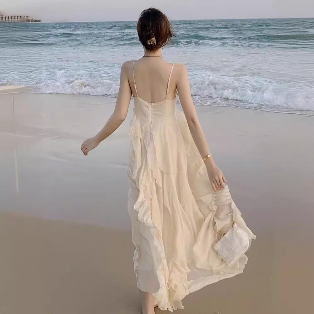 Women’s French Seaside Summer Camisole Dress – Elegant, Gentle Style Beachwear