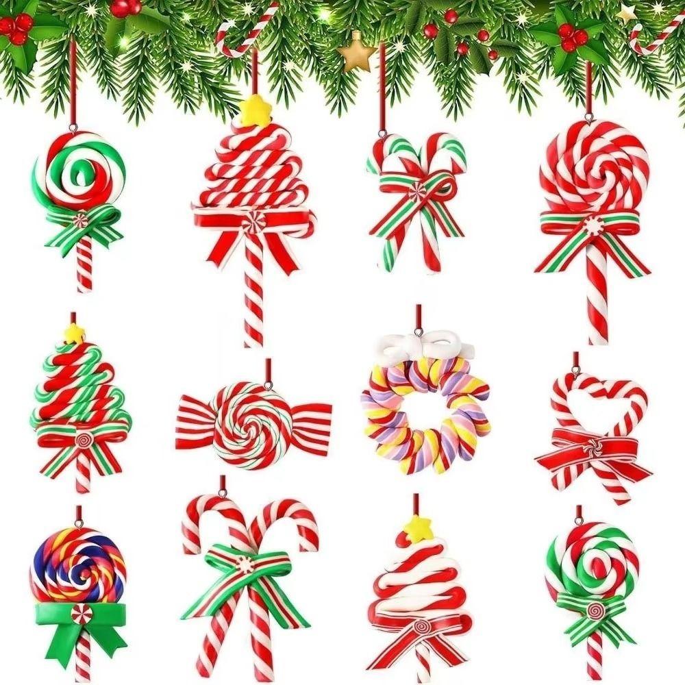 16Pcs Colorful Mini Christmas Candy Cane Ornaments Christmas Hanging Decorations  New Year Party